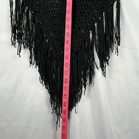 Black Crochet Midi Dress Fringe Boho Sheer Beach Cover Up one size - Picture 3 of 9
